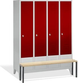C+P Umkleidespind Classic mit Sitzbank, 4 Abteile, Front Rubinrot, Korpus Lichtgrau, H: 185 cm, B: 159 cm, T: 50 cm/81,5 cm - Bild 1
