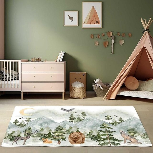 Karpetti Bergwald Bereichsteppich für das Kinderzimmer mit Natur-Motiv, Mehrfarbig, B: 120 cm, T: 80 cm - Bild 1