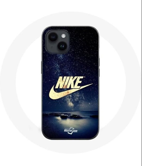 Nike iPhone 14 Plus Schutzhülle Sternennacht mit goldenem Logo in Schwarz, Blau und Gold - Bild 1