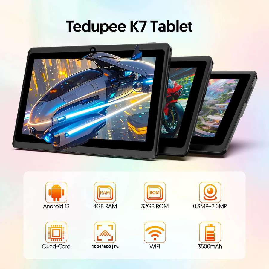 BAKEN 7-Zoll Android 13 Tablet mit 4 GB RAM, 32 GB Speicher, HD IPS-Display, WLAN und Bluetooth in Schwarz oder Blau - Bild 2