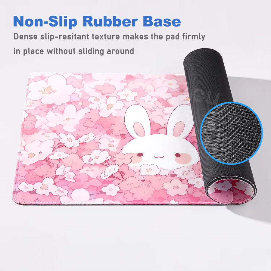 Riccu XXL Mauspad mit rosa Blumenkaninchen als niedliche Schreibtischunterlage für Computer und Tastatur - Bild 2