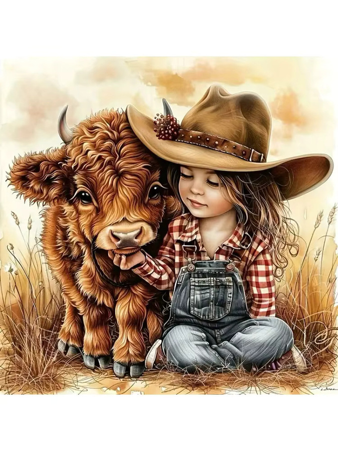 YUTTEE Diamantmalerei Highland Cattle Kuh als Mosaik-Set in runder Form zur Wanddekoration - Bild 4