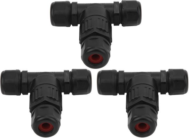 3 Stück IP68 Wasserdichter 3-Wege T-Form Stecker aus Kunststoff in Schwarz für elektrische Kabel im Außenbereich und Industrie - Bild 1