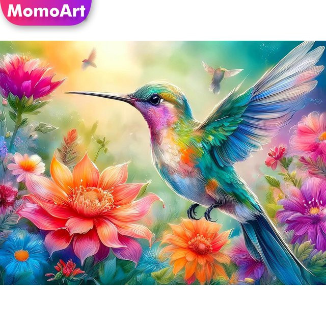 Momoart DIY Diamant-Stickerei Vogel und Blumen als Wandkunst aus Acryl, Multicolour, B/H: 20 x 20 cm - Bild 1
