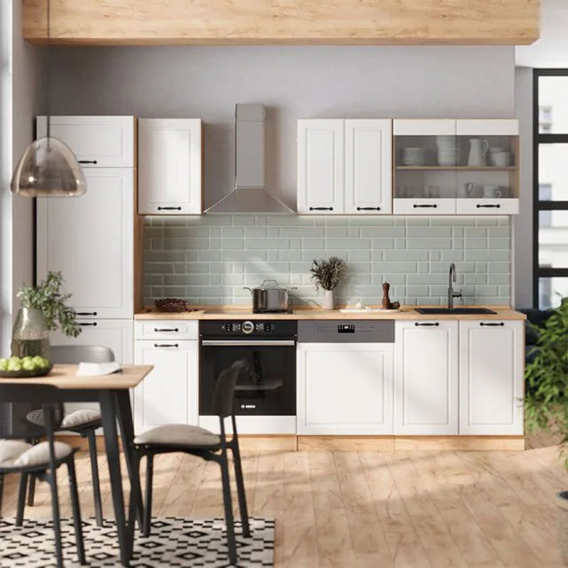 Vicco Küchenzeile R-line Landhaus Weiß Goldkraft Eiche Anthrazit B: 300 cm, H: 207 cm, T: 60 cm - Bild 1