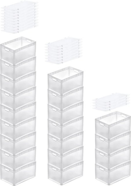 PROREGAL SuperSparSet mit 20 transparenten Eurobehältern LightLine inklusive Scharnierdeckel und offenem Griff, 66 Liter, H x B x T: 32 x 40 x 60 cm - Bild 1