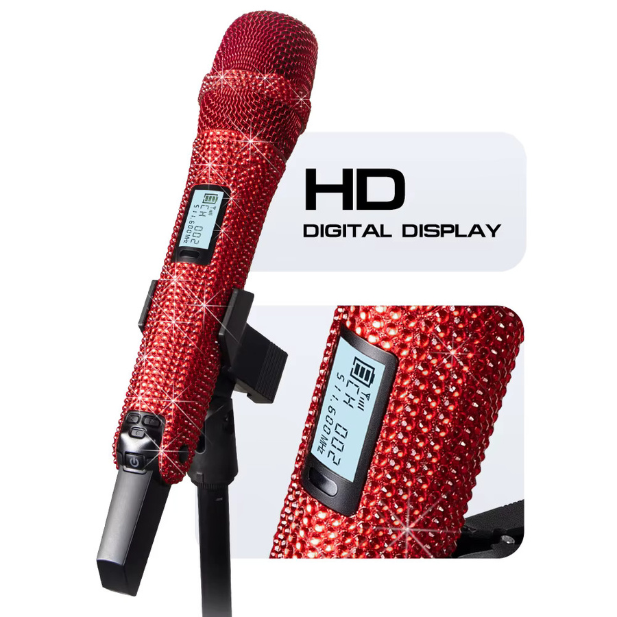 G-MARK SKM9000 Kabelloses Diamant-Mikrofon in Rot mit UHF-Frequenzverstellung und Studio-Sound aus Metall - Bild 2