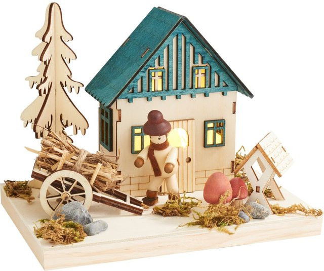 VBS Holzhaus-Szene Licht Winter Tischdeko aus Sperrholz mit Moos und Steinen B: 18,0 cm, T: 14,5 cm, H: 13,0 cm - Bild 1