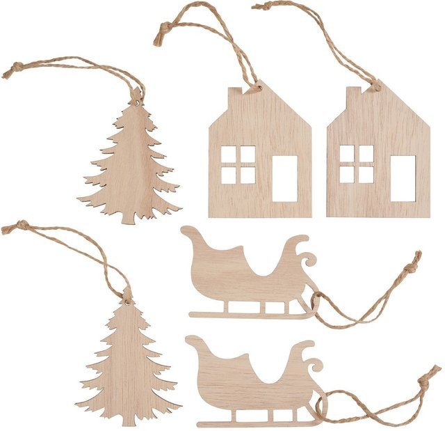 VBS Holz-Anhänger Wintermotive in Beige mit Haus, Schlitten und Tannenbaum für Weihnachten und Winter - Bild 1