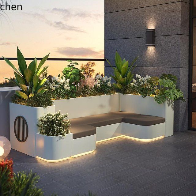 HTT Edelstahl Set mit Blumenkasten und Hocker für Terrasse und Garten - Bild 1