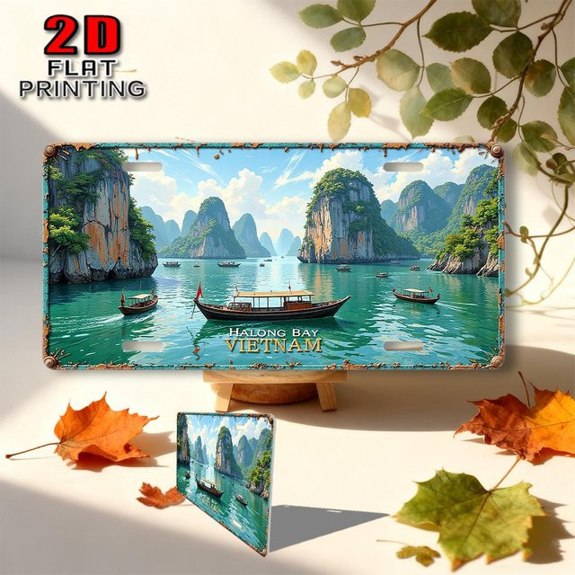 JELLY Tin Sign Vintage Metall Wandschild Halong Bucht Vietnam Retro Blau B/H: 30 x 15 cm - Bild 1
