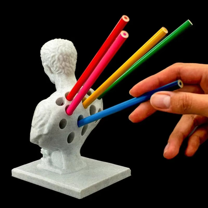 3D-gedruckter Julius Caesar Stiftehalter aus Kunststoff als Schreibtisch-Organizer und Bürodekoration in Weiß und Multicolour - Bild 2