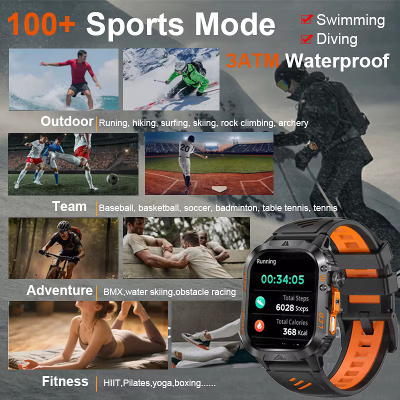 ChiBear Smartwatch, GPS, Silikon, Schwarz, Herren, 3 ATM, 2,01 Zoll - Bild 3