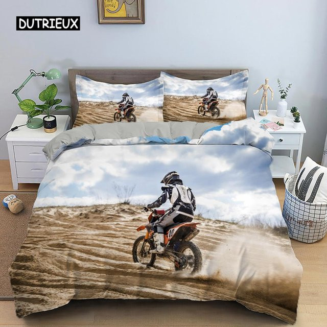 Motocross Bettwäscheset von Binchi Outdoor Product mit Offroad-Rennen Grafik, Mehrfarbig, Polyester-Mikrofaser, B/H: 264 x 228 cm - Bild 1