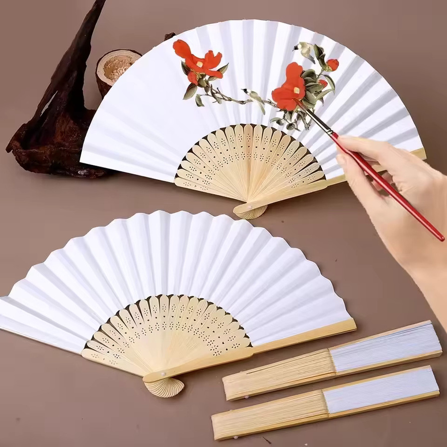 Weißer Faltfächer aus Bambus und Papier für Hochzeiten und DIY-Gestaltungen - Bild 3
