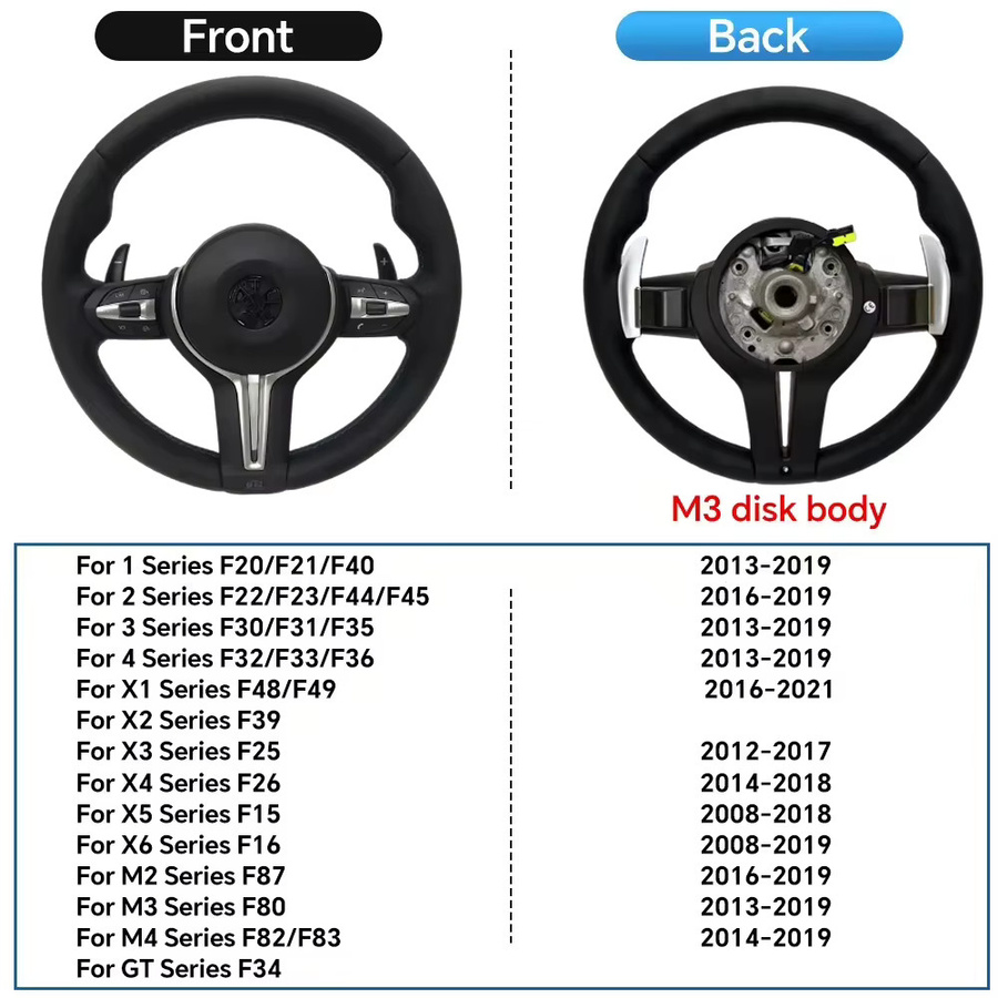 M Sport Lenkrad in Schwarz aus PU-Leder mit Schaltwippen passend für BMW 2er 3er 4er Serie F30 F31 F32 F33 F34 F36 F44 - Bild 3