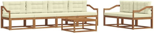 vidaXL Outdoor-Sofagarnitur aus Akazienholz mit Tisch und Kissen in Natur und Creme - Bild 1