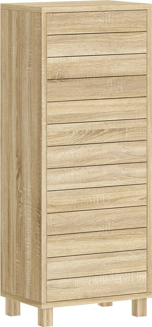 HOMCOM schmaler Badezimmerschrank mit Lamellentür in Natur, platzsparender Bad-Unterschrank mit 3 Einlegeböden und verstellbarem Fach, B/T/H: 34 x 23 x 84 cm - Bild 1