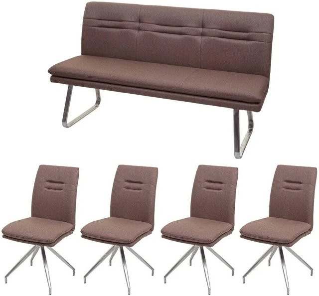 MCW Esszimmer-Set H70 in Braun mit Stoffbezug und Edelstahlgestell, Breite: 160 cm - Bild 2