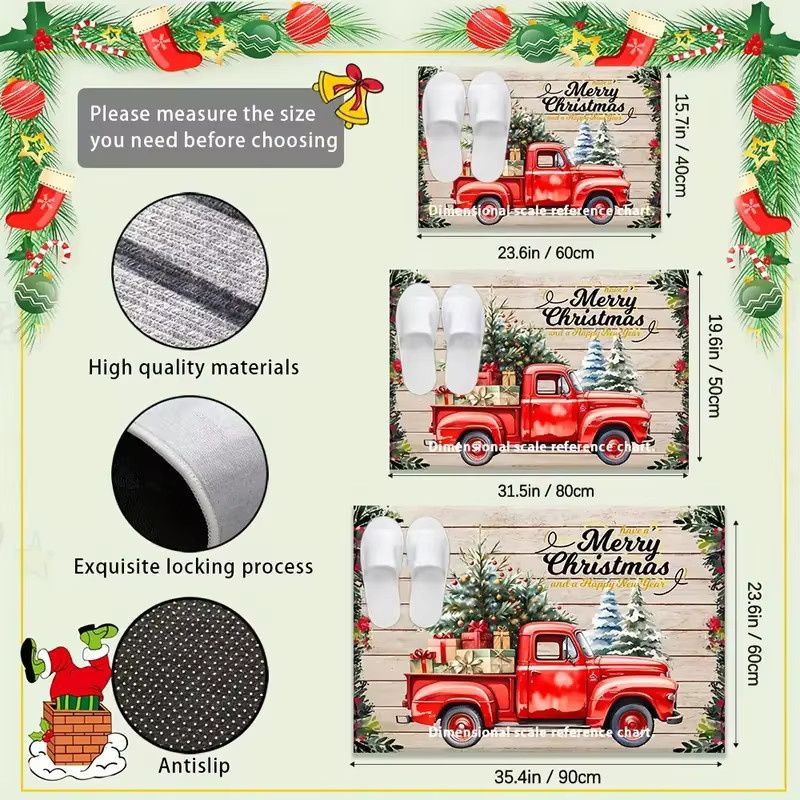 VIKAMA Weihnachtliche Fußmatte Red Truck, rutschfeste und schmutzabweisende Dekoration für Innen- und Außenbereich, Farbe: Rot, B/T: 60 x 40 cm - Bild 4