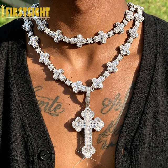 Halskette Kreuz, Silber Farbe, Zirkonia, Unisex - Bild 1