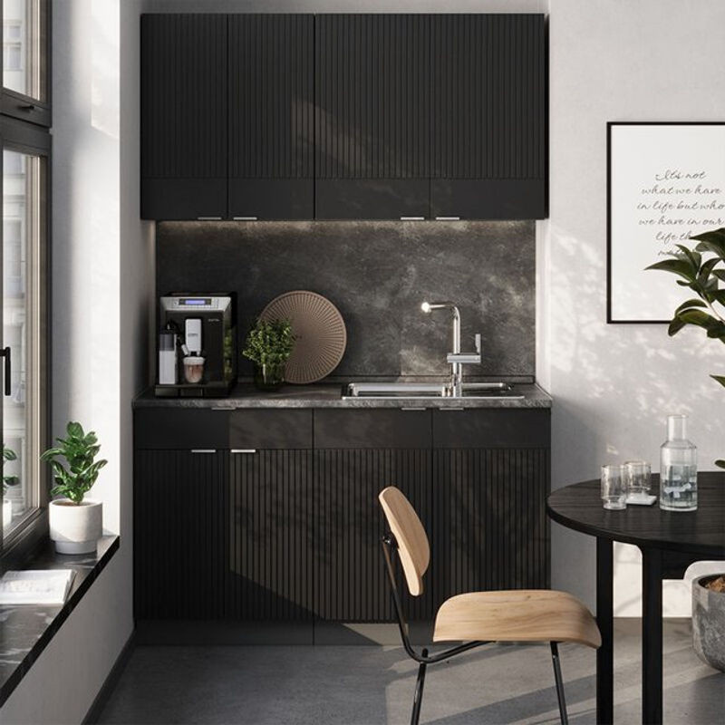 Vicco Singleküche Fame-Line Modern in Schwarz gestreift/Anthrazit, Breite: 140 cm, ohne Arbeitsplatte - Bild 1