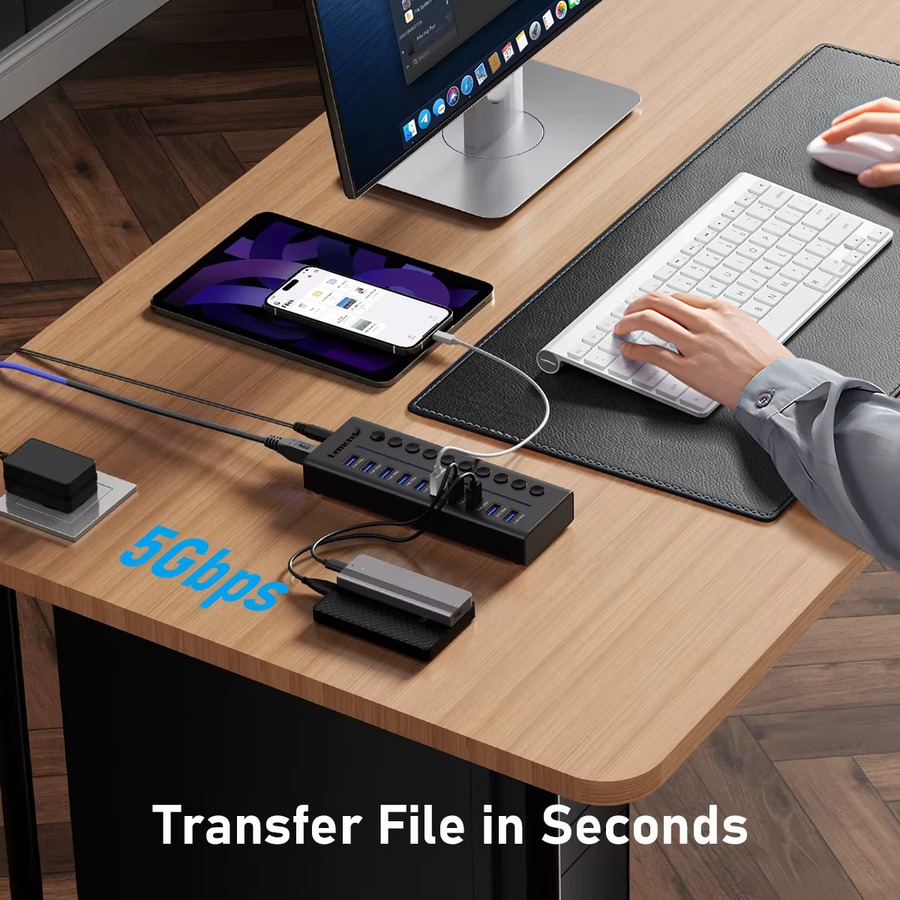 Lemorele TC119 USB C Hub mit 10 Ports, USB 3.0 Dockingstation für MacBook, Laptop, PC und Smartphone - Bild 2