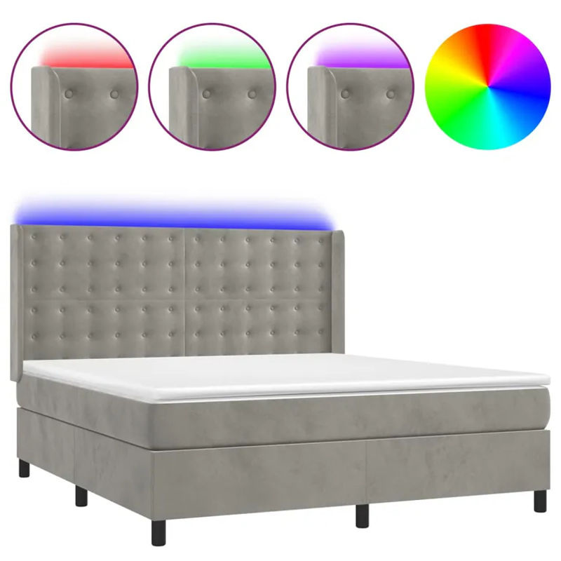 Vidaxl Kontinentalbett mit Matratze und LED in Grau aus Samt, B/T: 180 x 200 cm - Bild 4