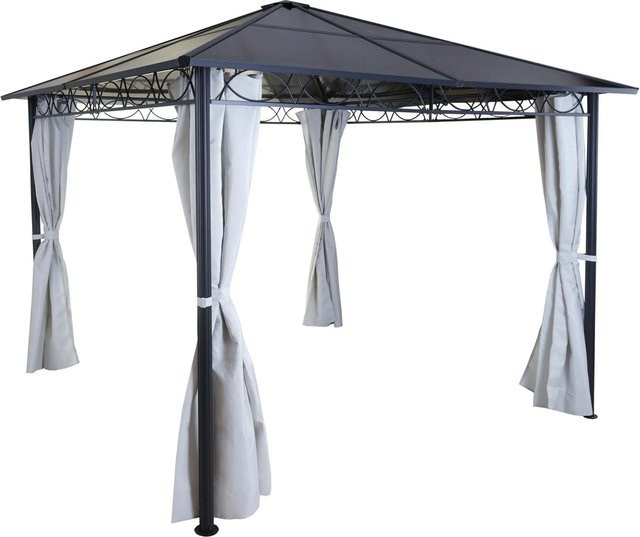 BERLINLODGE Hardtop Pergola Garten Pavillon Hellgrau mit Kunststoff-Dach und Seitenwand, H x B x T: 265 x 300 x 300 cm - Bild 1