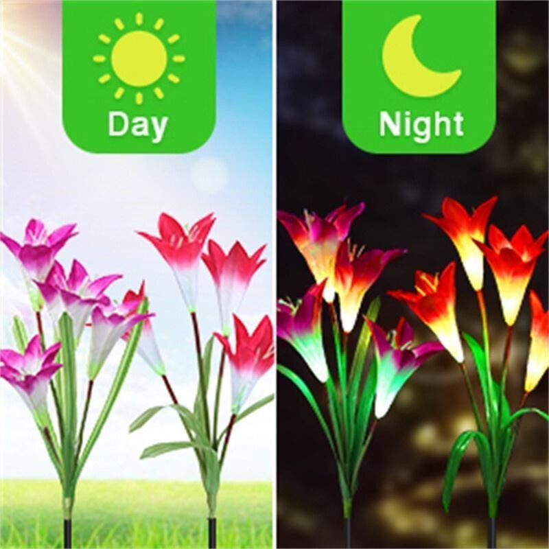 Yuyongzhi Solar Lily Bodenleuchte in Pink, wasserdichte Solar-Gartenleuchte mit Dämmerungssensor für Garten und Weg - Bild 6