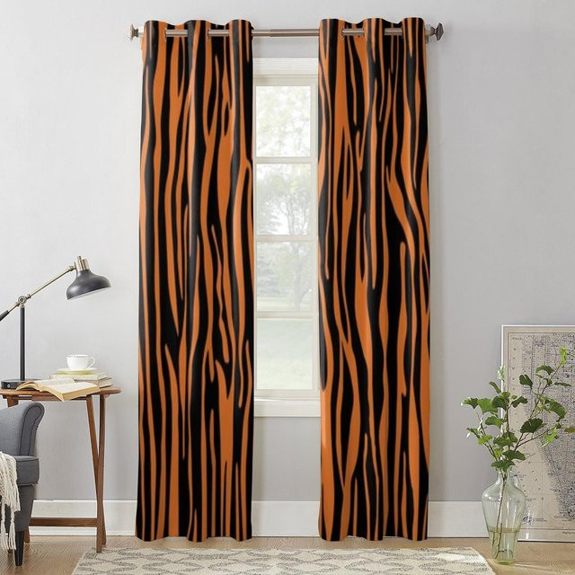 Super Six Fenster Vorhänge mit Tierhaut-Design in Orange, semi-transparent, B: 100 cm x H: 160 cm, 2er-Set - Bild 1
