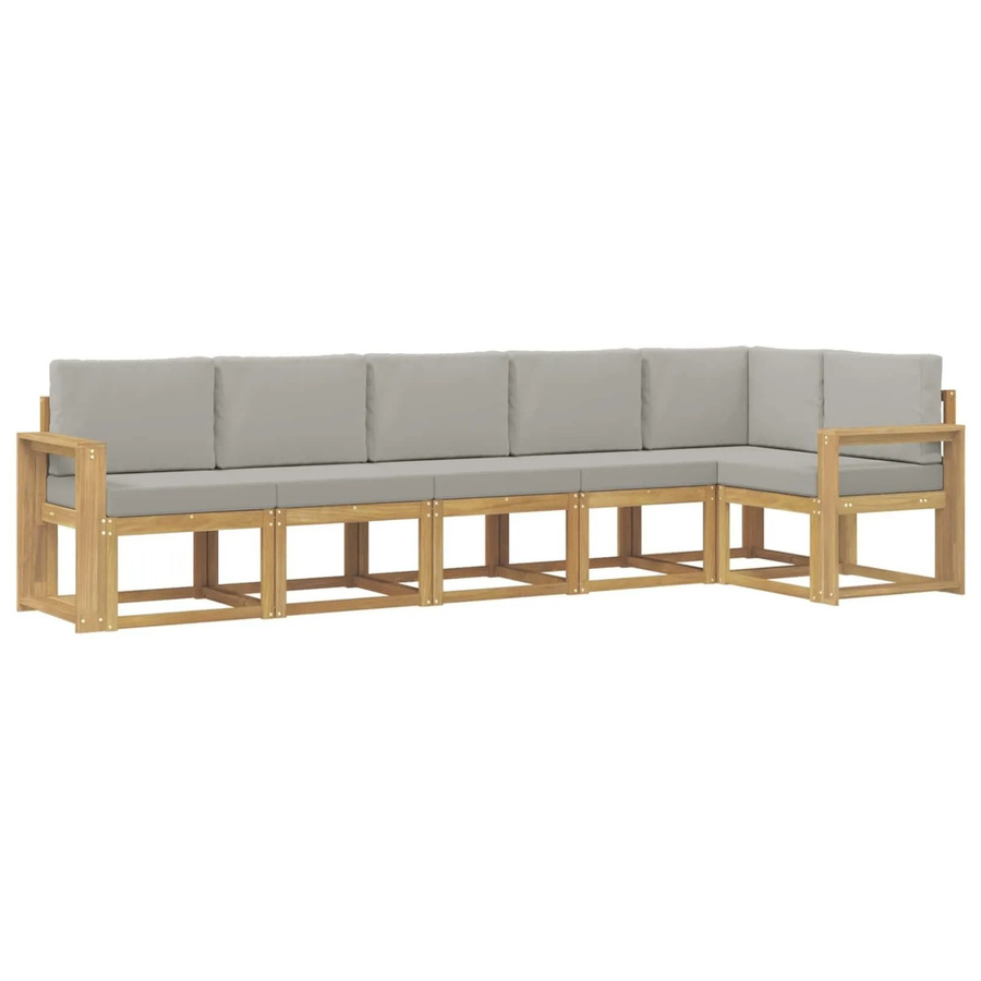 vidaXL Outdoor-Sofagarnitur in L-Form aus massivem Akazienholz mit Kissen, 6-teilig, Weiß-hellgrau - Bild 2