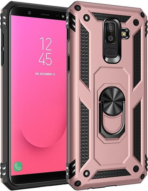 Stoßfeste Samsung Galaxy J8 Handyhülle mit Magnet-Auto Halterung und Ring in Pink - Bild 1