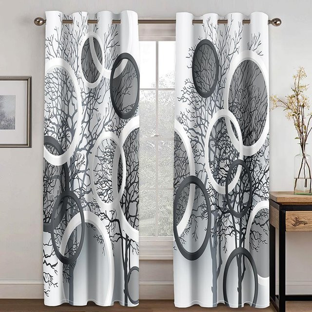 Moderne Verdunklungsvorhänge mit Schwarz-Weiß-Schmetterlings-3D-Design, semi-transparent, Farbe: Schwarz-Weiß, Breite: 100 cm, Höhe: 160 cm - Bild 1