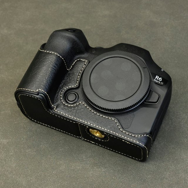 Leder-Halbhülle für Canon EOS R6, R6 Mark II, R6 Mark III, R62, R63 Kamera Schutztasche mit Griff in Schwarz - Bild 1