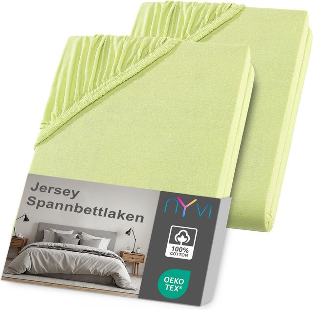 NYVI Jersey Spannbettlaken DreamScience 2er Pack, Apfelgrün, B/T: 120 x 200 cm, für Matratzen bis 22 cm Höhe, bügelfrei und weich - Bild 1