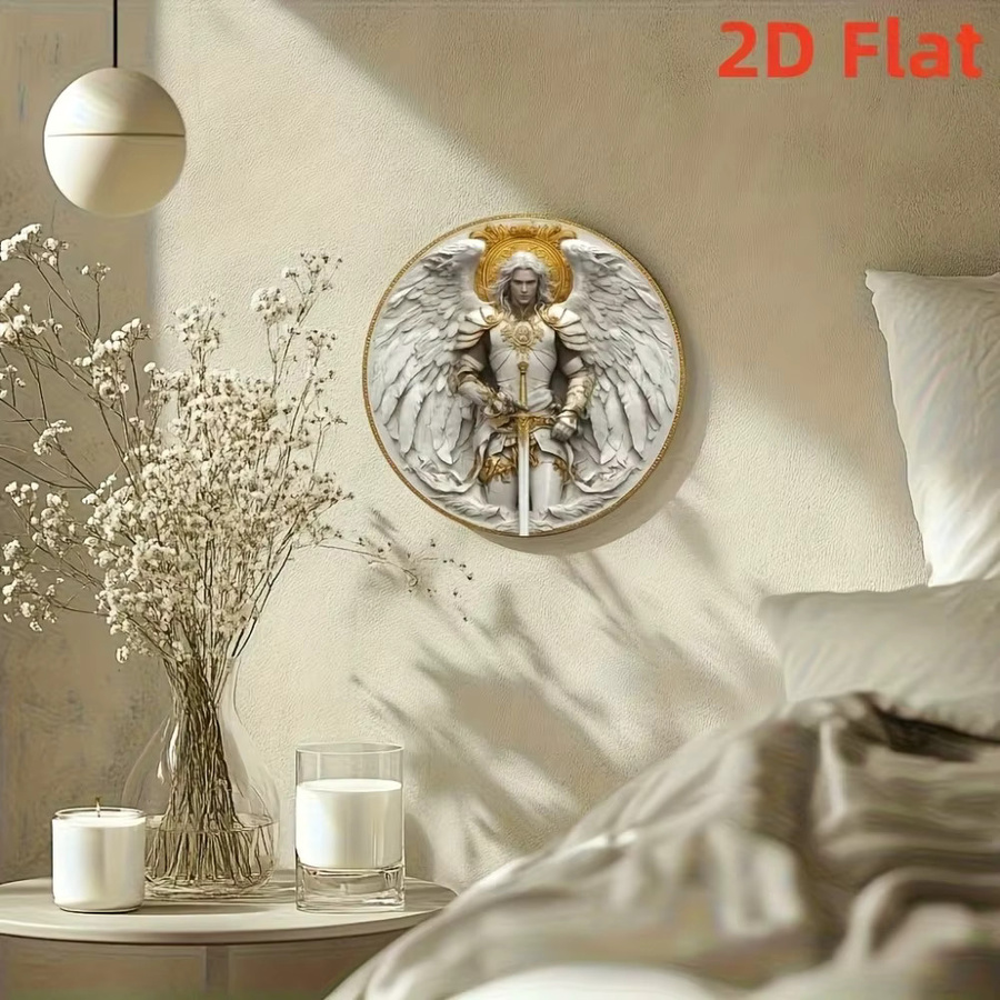 CIFBUY St. Michael 3D Metall-Wandkunst rundes Aluminiumschild mit Engel- und floralem Motiv Durchmesser: 20 cm - Bild 4