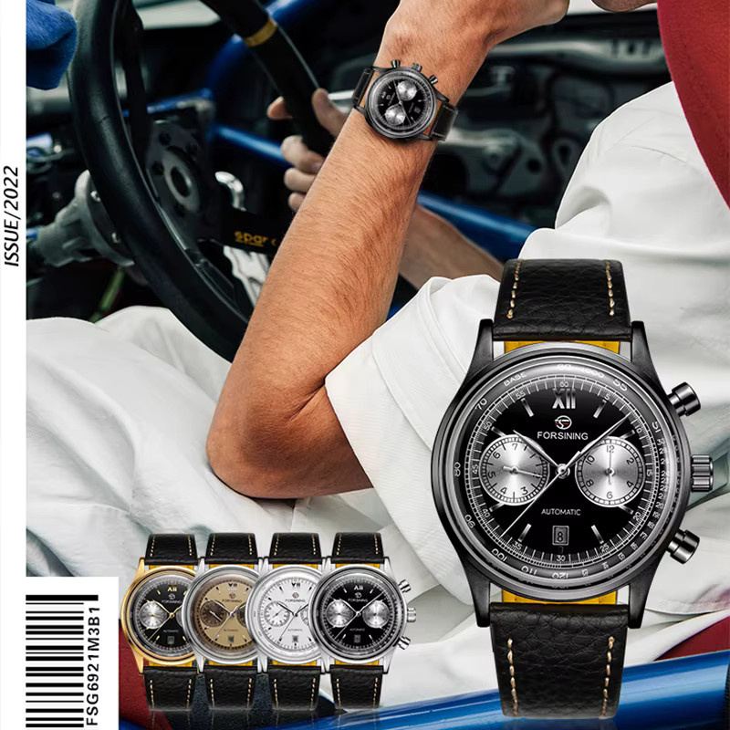 FORSINING Armbanduhr Automatik, Edelstahl, Leder, Schwarz, Herren - Bild 3