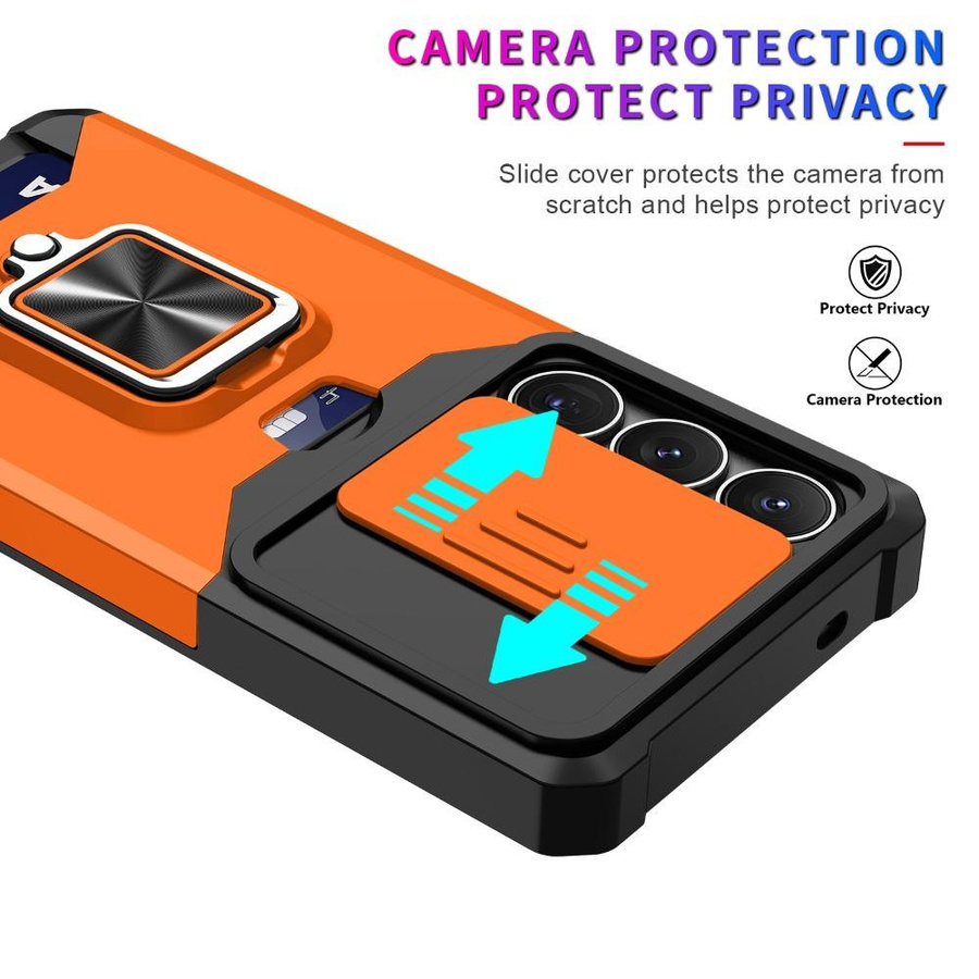 Samsung Handyhülle mit Kartensteckplatz und Ringhalter für Galaxy S26 S25 S24 S23 S22 Ultra Plus in Orange - Bild 2