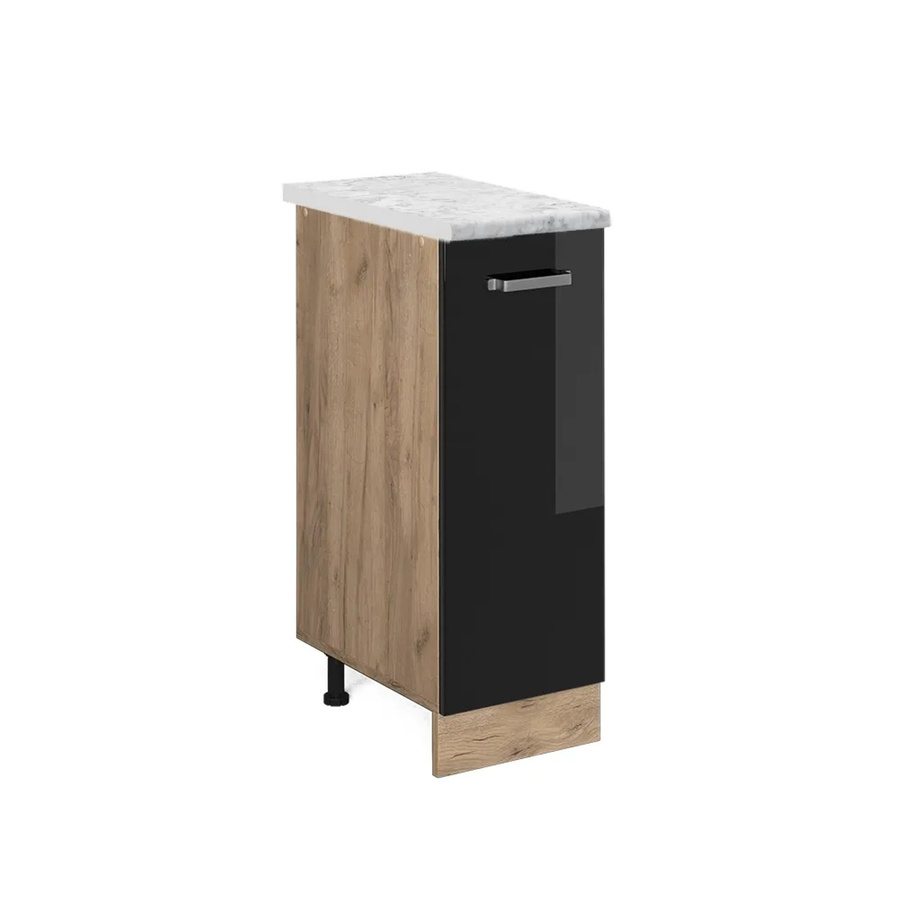 Vicco Apothekerschrank R-Line in Schwarz Hochglanz und Goldkraft Eiche mit Marmor-Optik, B/T/H: 30,0 x 46,0 x 81,6 cm - Bild 2