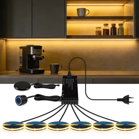 Gyarfas COB LED-Lichtset mit Panel-Sensor und Berührungsschalter, Schwarz, Warmweiß, dimmbar, für Schrank- und Möbelbeleuchtung