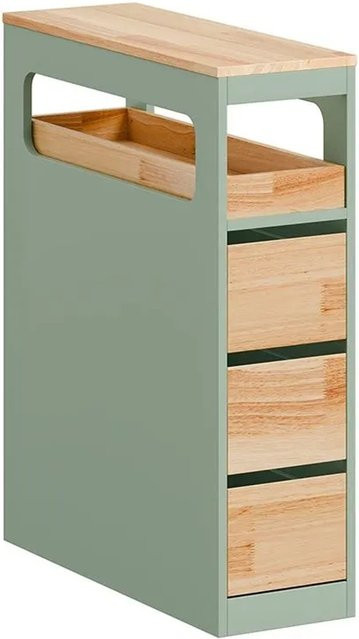 SoBuy Schmaler Badschrank mit 3 Schubladen als Nischenschrank und Rollwagen in Grün, B/T/H: 23 x 65 x 82 cm - Bild 1