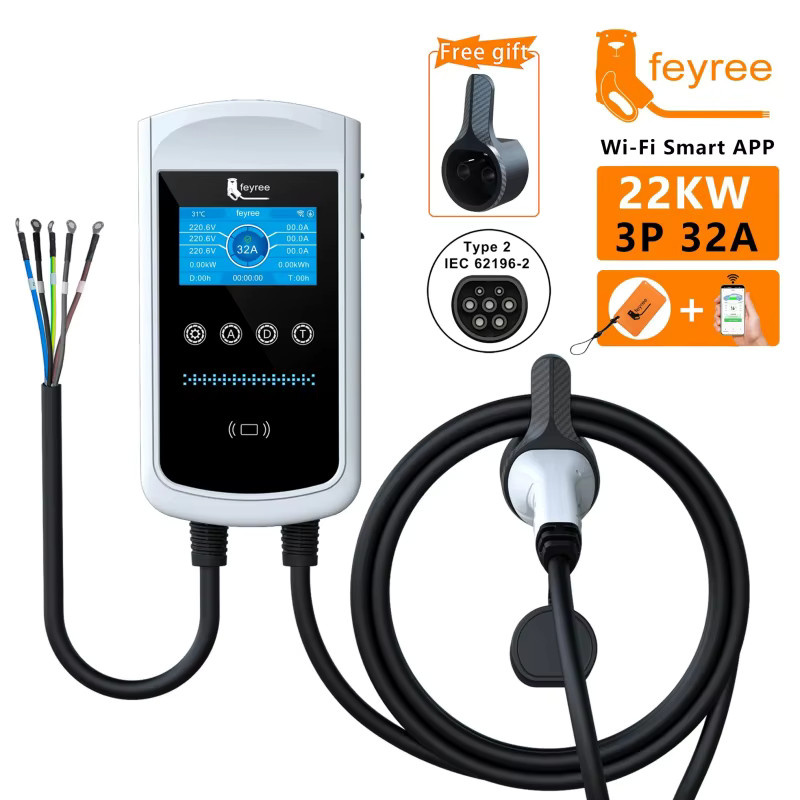 Feyree EV-Ladegerät Wallbox mit 4,3-Zoll-Bildschirm und App-Steuerung, Typ 2, 32A, 22kW/11kW/7,6kW, Weiß - Bild 7