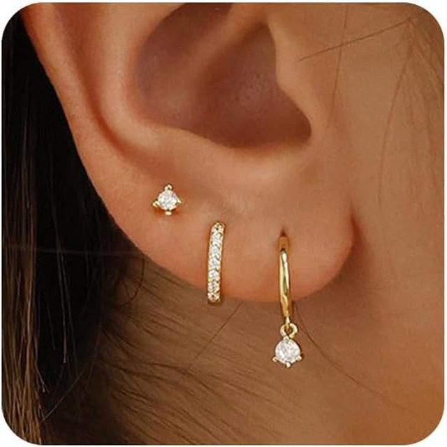 RUIYI Ohrring-Set, 925 Silber, Gold, Zirkonia, Unisex - Bild 1