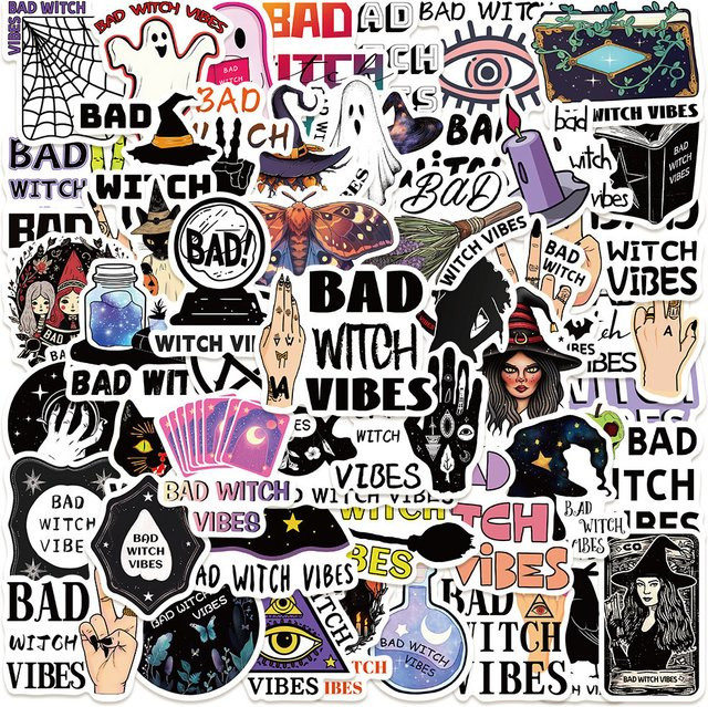 50-teiliges Set Bad Witch Vibes Aufkleber in Multicolour für Laptop, Gitarre und Skateboard - Bild 1