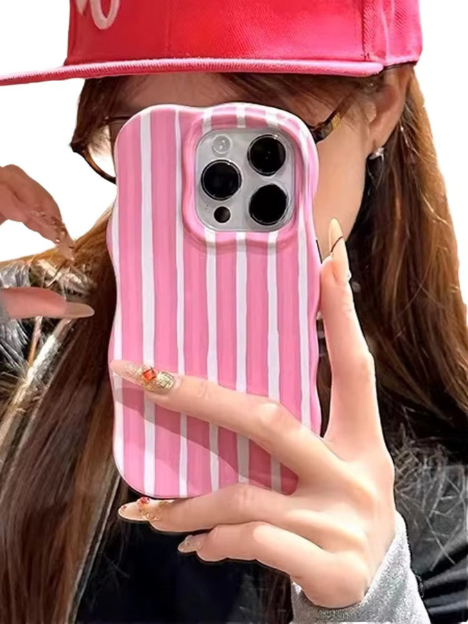 NUCWIN Glänzende iPhone Hülle mit Farbkontrast-Streifen und Wellenkanten in Pink - Bild 6