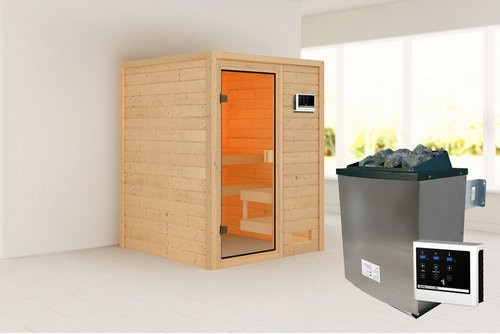 Karibu Sauna Turgel aus Fichte in Braun für 2 Personen mit 9 kW Ofen, B/T/H: 145 x 145 x 187 cm - Bild 1