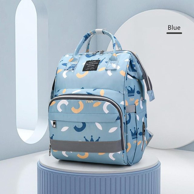 Florale Windeltasche als Mama Rucksack mit großer Kapazität und Stillfunktion in Blau - Bild 1