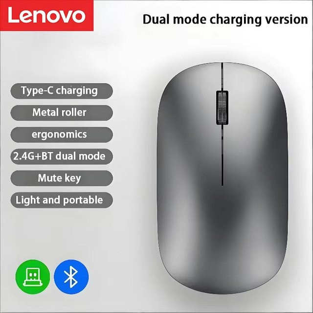 Lenovo Kabellose Maus in Silber mit USB-C Schnellladung, Silent Click und Dual-Mode Bluetooth sowie 2,4G für mehrere Geräte mit 4 einstellbaren DPI - Bild 1