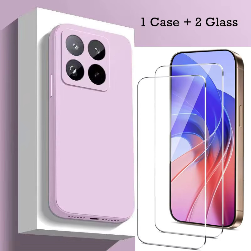 Xiaomi Handyhülle mit Silikonhülle und 2 HD-Glas-Displayschutzfolien für Xiaomi 15T und 14T Pro, quadratisches Soft Cover mit interner Beflockung, Schwarz - Bild 5